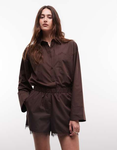 Noisy May - Short d'ensemble avec ourlet en dentelle - Chocolat - view 1