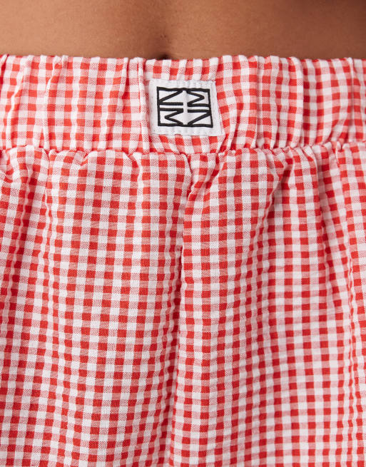 Noisy May - Short d'ensemble en crépon à carreaux vichy avec bords en dentelle - Rouge, 5 de 5