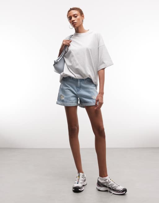 Noisy May - Short mom déchiré en jean - Bleu clair, 3 de 5