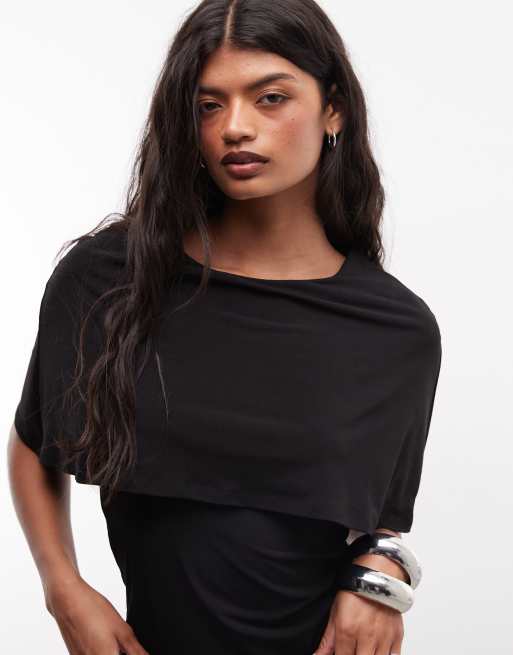 Noisy May short sleeve cape top in black, 3 of 4