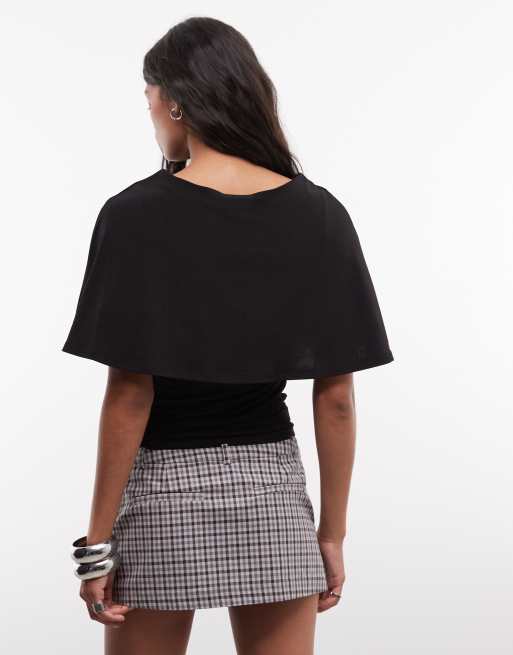 Noisy May short sleeve cape top in black, 4 of 4