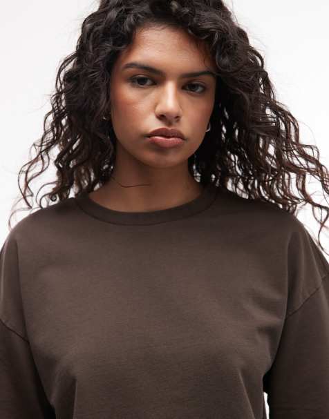 Noisy May short sleeve jersey tee co-ord in washed brown - view 1