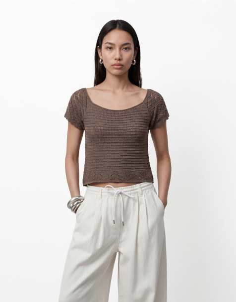 Noisy May short sleeve knit top in brown