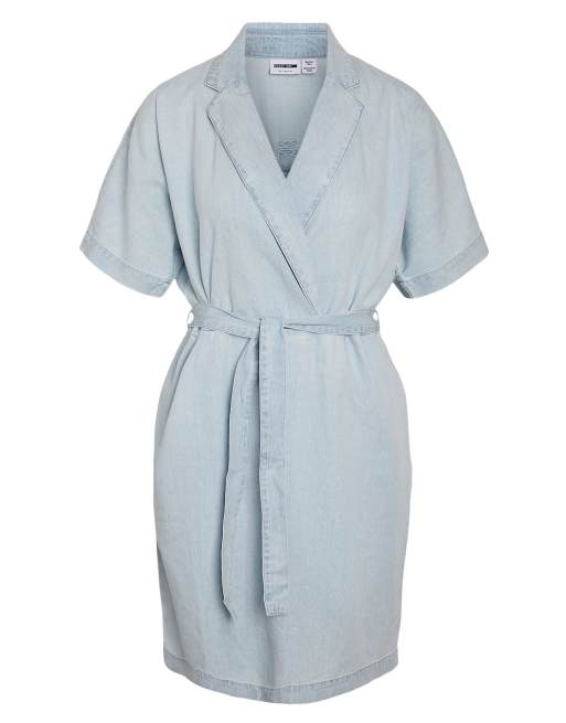 Noisy May Short Sleeve Mini Dress in Light Blue Denim, 6 of 7