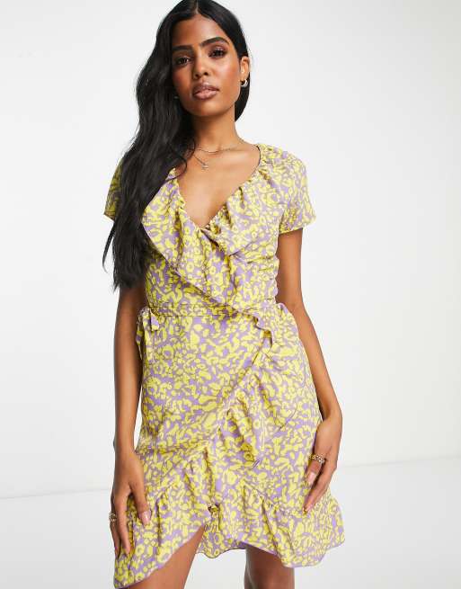 Noisy May short sleeve wrap mini dress in multi swirl | ASOS