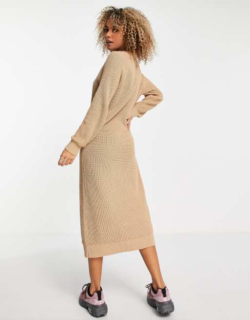 side split knit dress Noisy May knitted maxi in beige Cable knitted