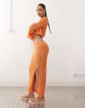 [Noisy May] Noisy May side split tie detail crochet maxi skirt in orange L ORANGE