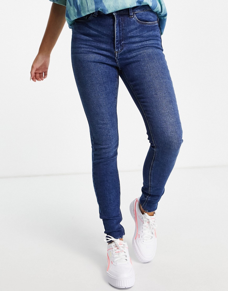 Noisy May - Skinny jeans met hoge taille in middenblauwe wassing