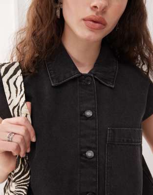 Noisy May Button Up Denim Dress In Washed Black In Black