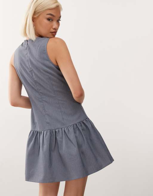 Noisy May sleeveless drop waist peplum dress with bow details in gray