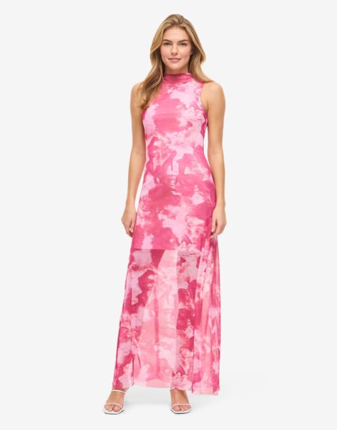 Noisy May Sleeveless Mesh Maxi Dress in Pink Print - view 1