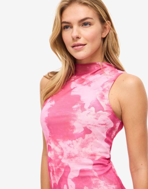 Noisy May Sleeveless Mesh Maxi Dress in Pink Print, 4 of 6