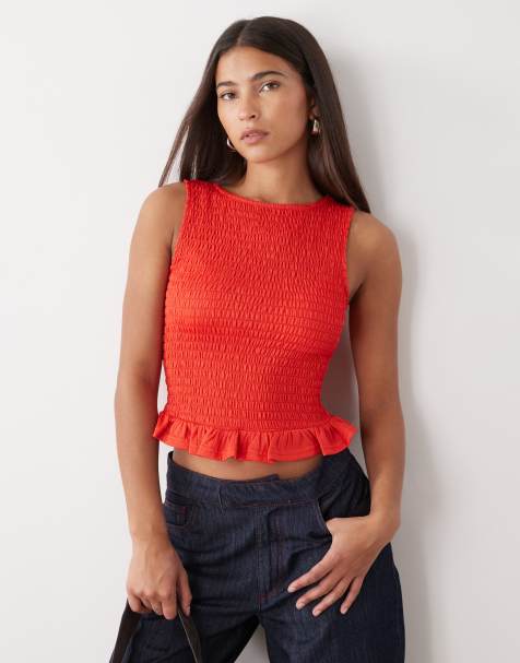 Noisy May sleeveless shirred top in red - view 1