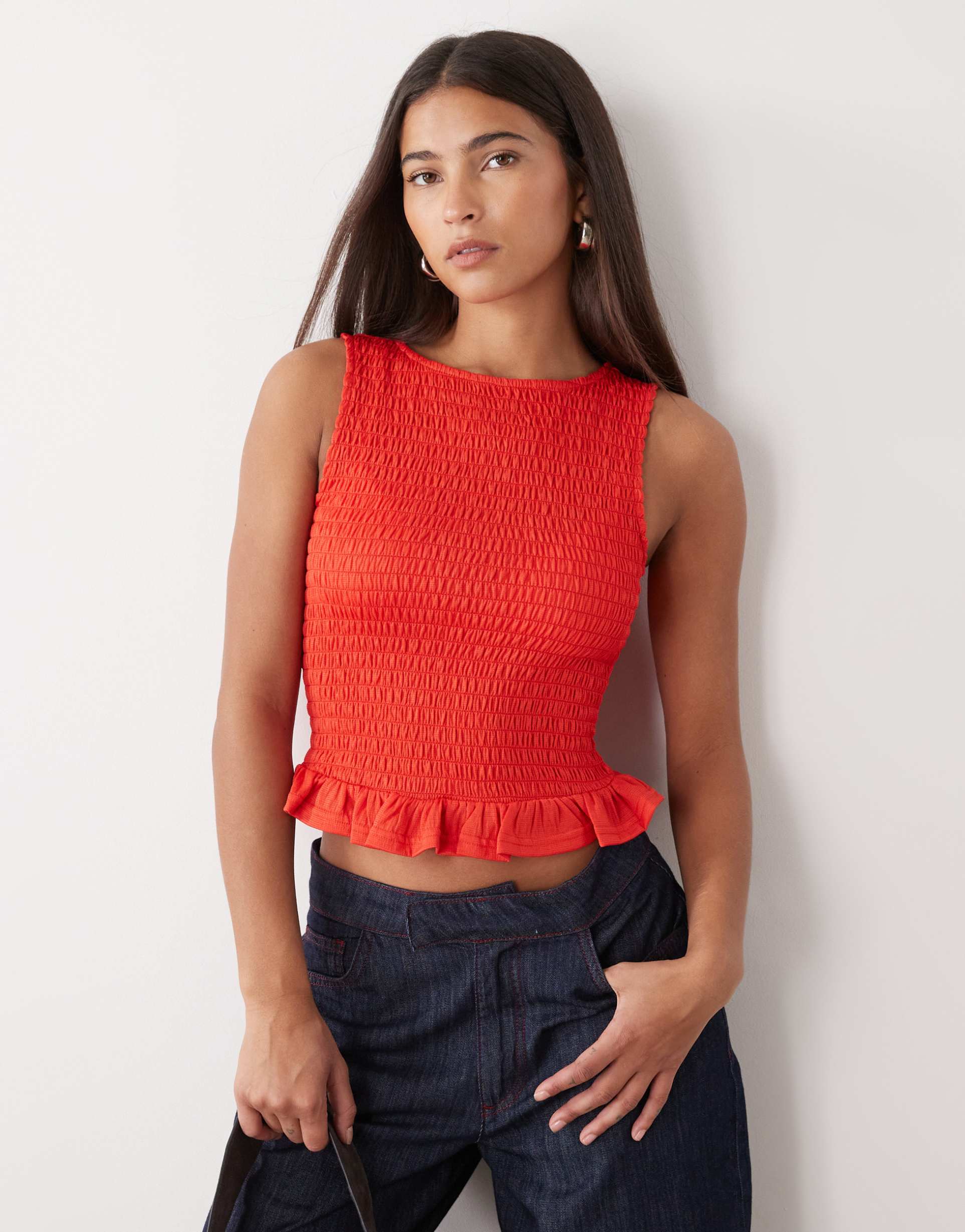 noisy may sleeveless shirred top in red