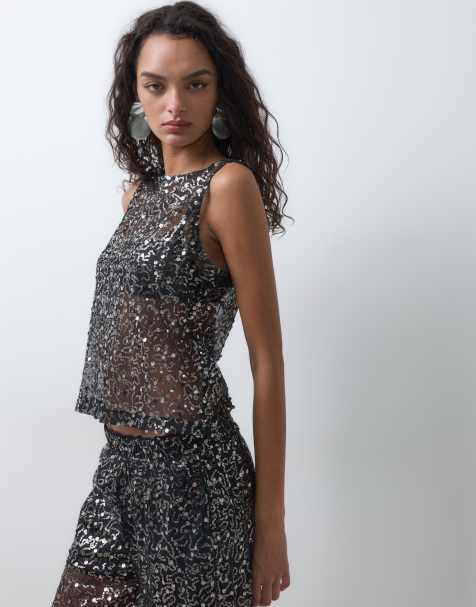 Noisy May sleeveless top co-ord in black sequins