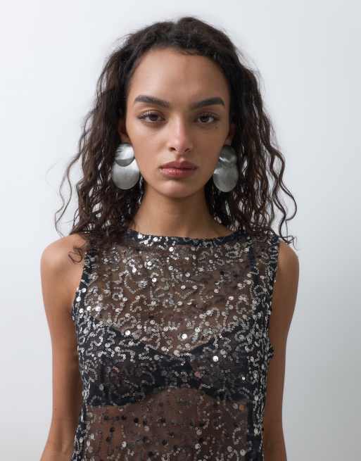 Noisy May sleeveless top co-ord in black sequins, 4 of 5