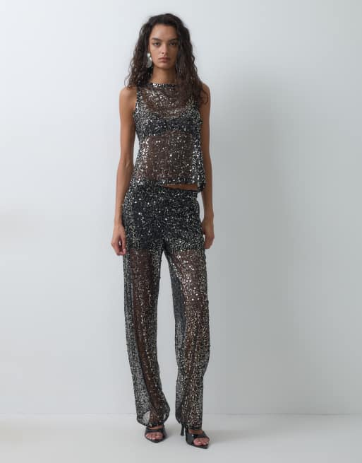 Noisy May sleeveless top set in black sequins, 2 of 5