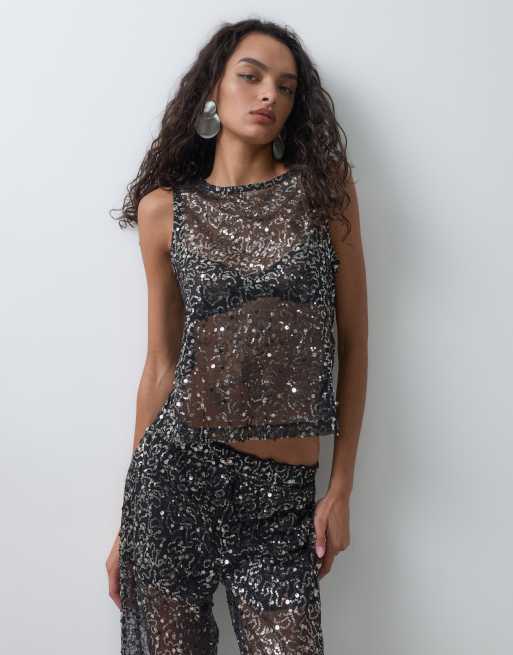 Noisy May sleeveless top set in black sequins, 5 of 5
