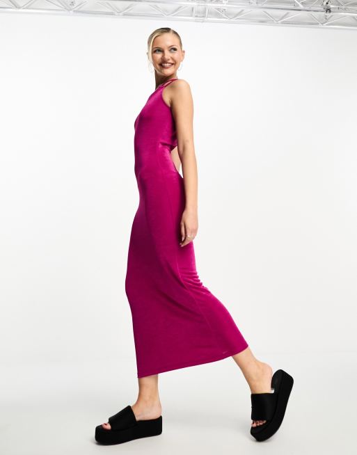 Hot Pink Dress - One-Shoulder Maxi Dress - Pink Sleeveless Dress