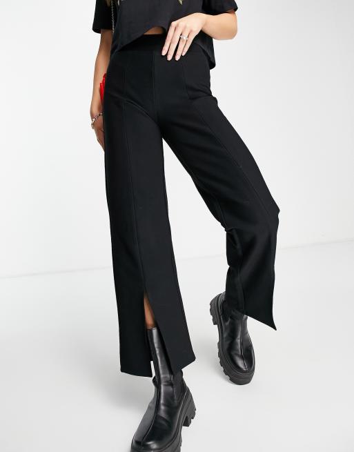 High Waisted Seamed Tall Slit Wide Leg Pant