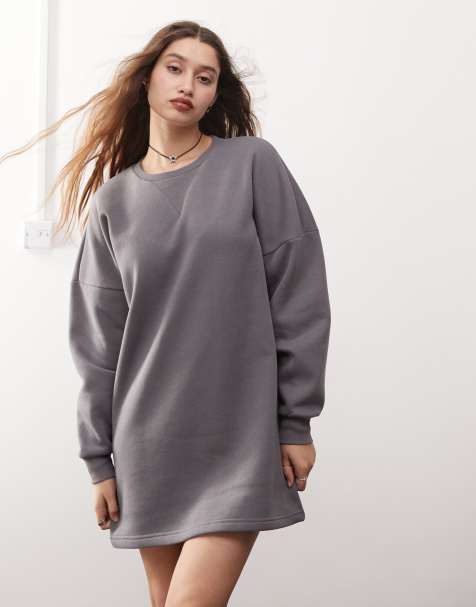 Noisy May slouchy sweat dress in charcoal grey - view 1