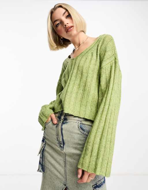 BASIC KNIT WIDE RIB SWEATER - Green