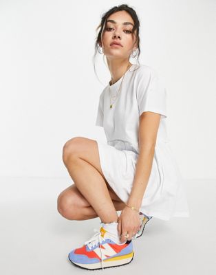 Noisy May smock t-shirt with peplum in white