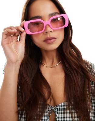 Noisy May - Sonnenbrille in Rosa mit dickem Retro-Gestell