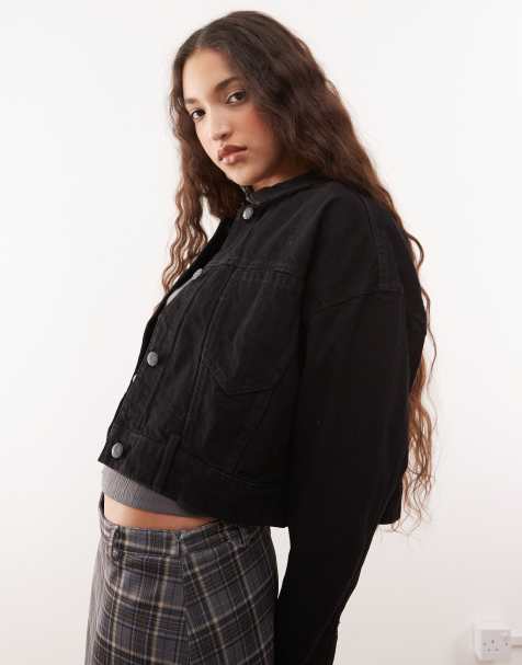 Noisy May - Sort firkantet cropped denimjakke - view 1