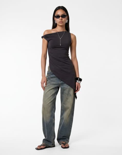 Noisy May - Sort offshoulder-top med asymmetrisk kant - view 1
