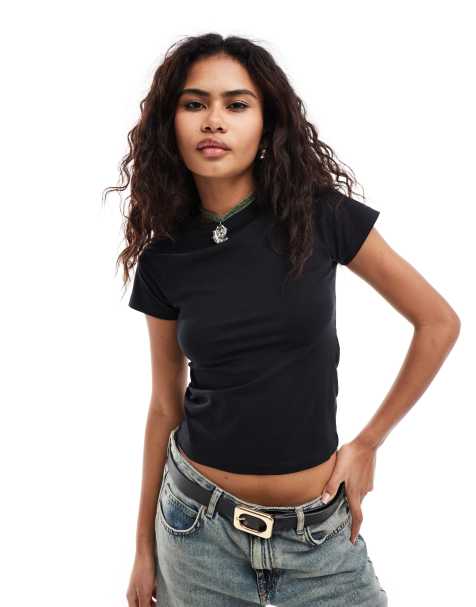 Noisy May - Sort T-shirt i regular fit med afkortede ærmer - view 1