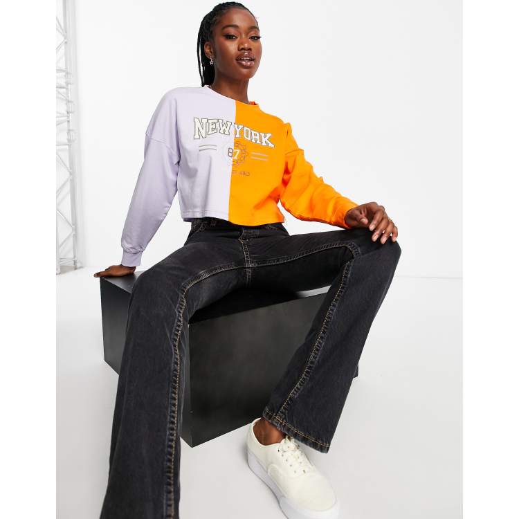 Noisy May spliced cropped graphic sweatshirt in orange | ASOS