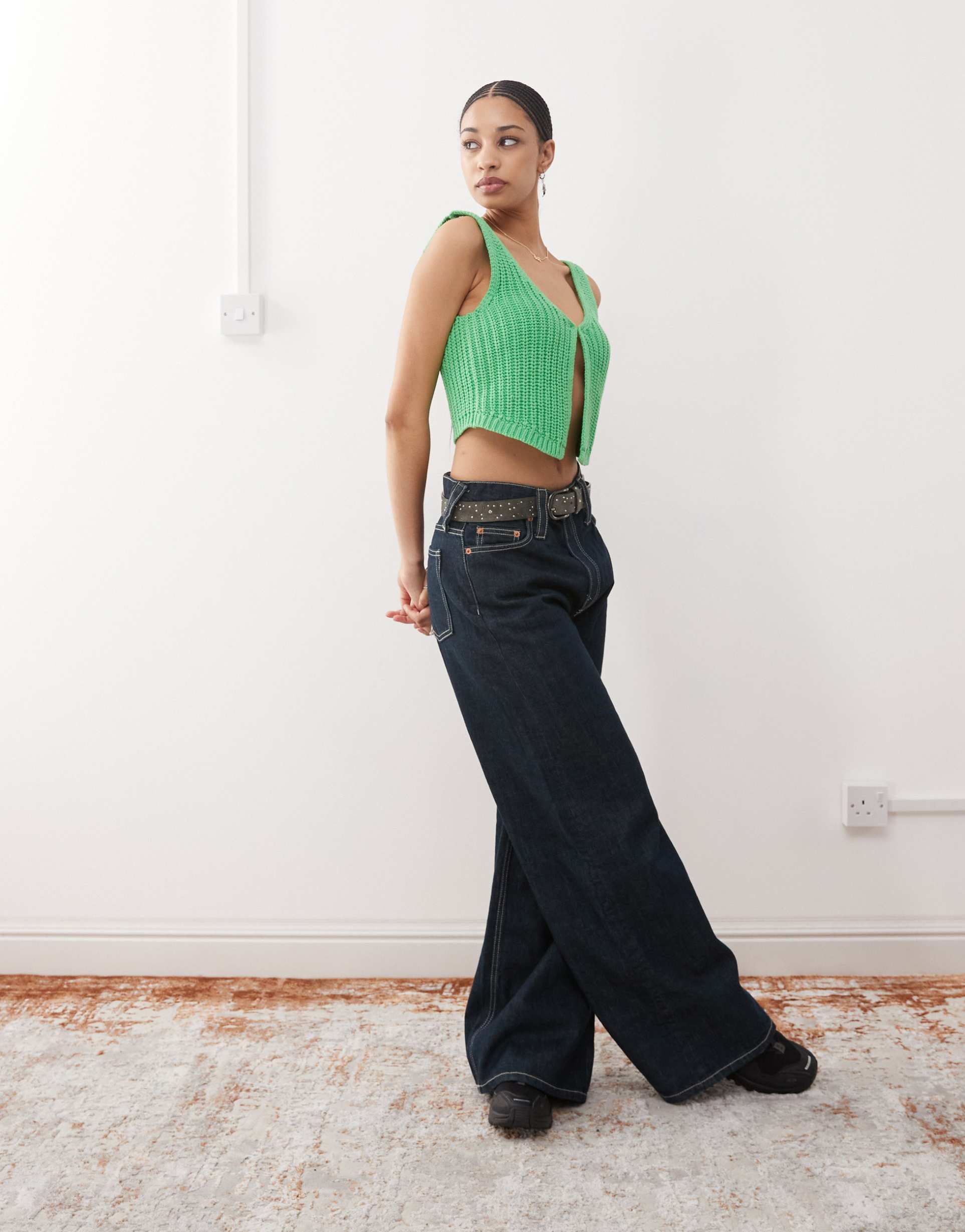 noisy may split front knit tank top in green