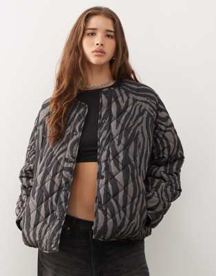 Noisy May - Steppjacke in Grau mit Zebramuster