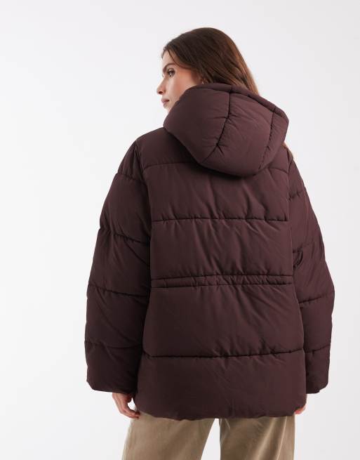 Noisy May Steppjacke mit Kapuze und Taillenzug in Schokobraun, 3 von 4