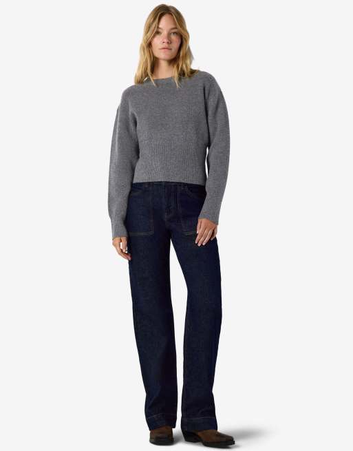 Noisy May stickad pullover i mörkgrå melerad, 2 av 6