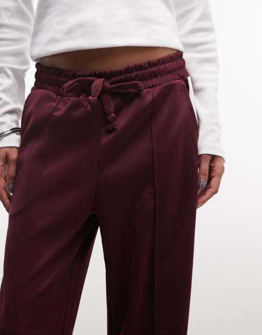 Noisy May straight leg jersey pants in burgundy with white side stripes     , 4 of 5