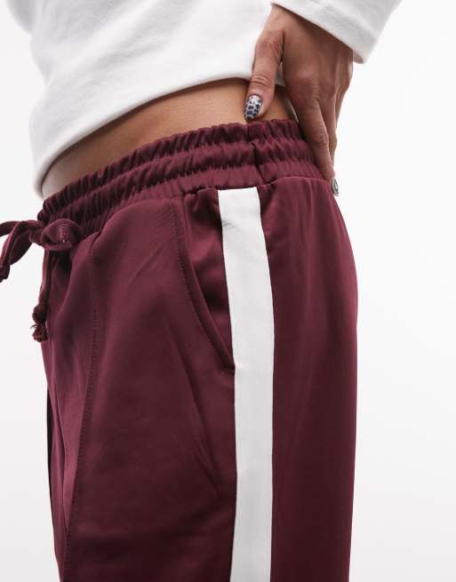 Noisy May straight leg jersey pants in burgundy with white side stripes     , 5 of 5