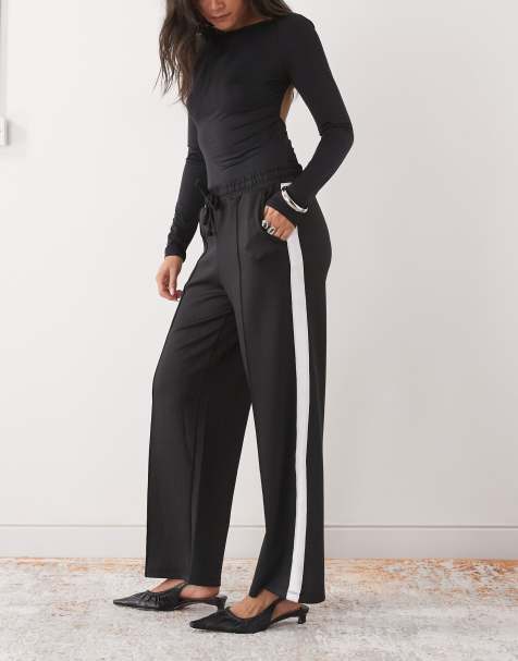 Noisy May straight leg jersey trouser in black with white side stripe - view 1