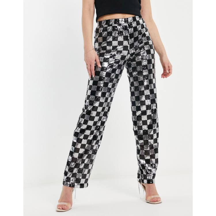 Noisy May straight leg pants in sequin checkerboard - part