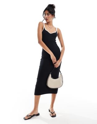 Noisy May Strappy Maxi Dress With Sweetheart Neck In Black Contrast Detail