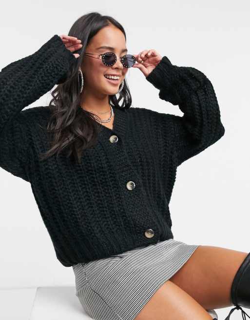 Noisy May – Strickjacke mit Zopfmuster in Schwarz