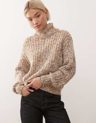 Noisy May - Strickpullover aus mehrfarbigem Garn mit Rollkragen-Weiß