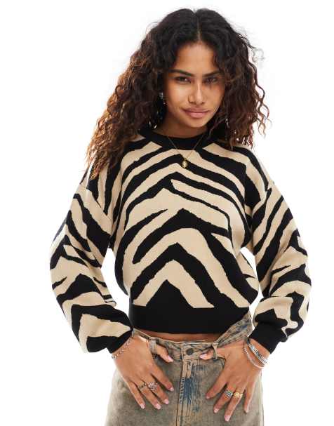 Noisy May – Strickpullover mit Zebramuster in Schwarz und Beige - view 1