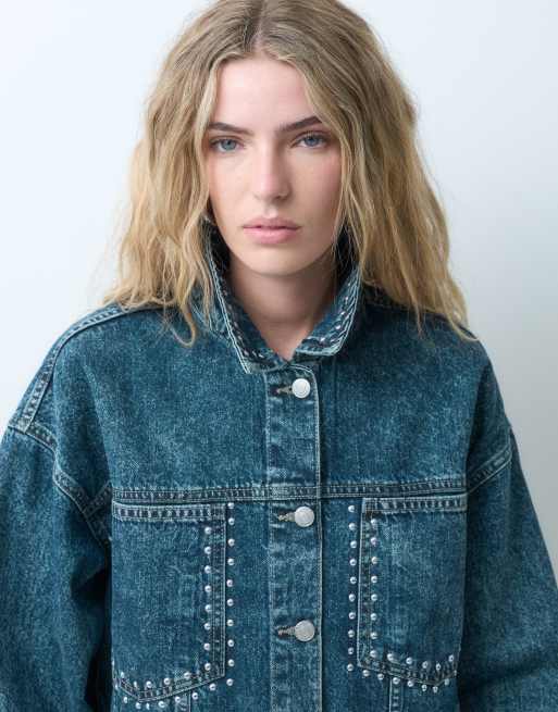 Noisy May studded denim jacket set in dark vintage wash, 3 of 4