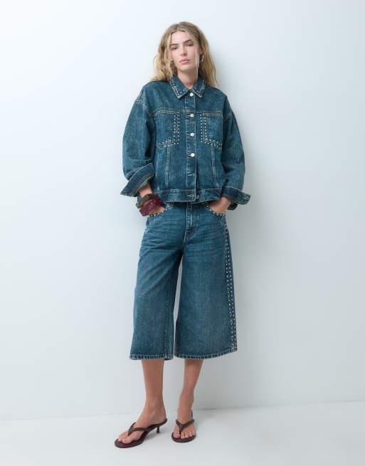 Noisy May studded denim jacket set in dark vintage wash, 4 of 4