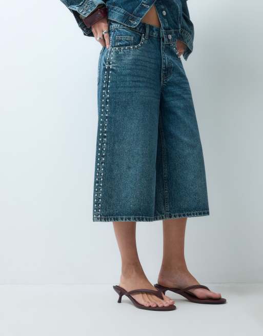 Noisy May studded jorts co-ord in dark vintage washed denim, 2 of 5