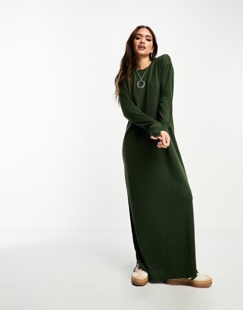 Noisy May long sleeve maxi dress in khaki