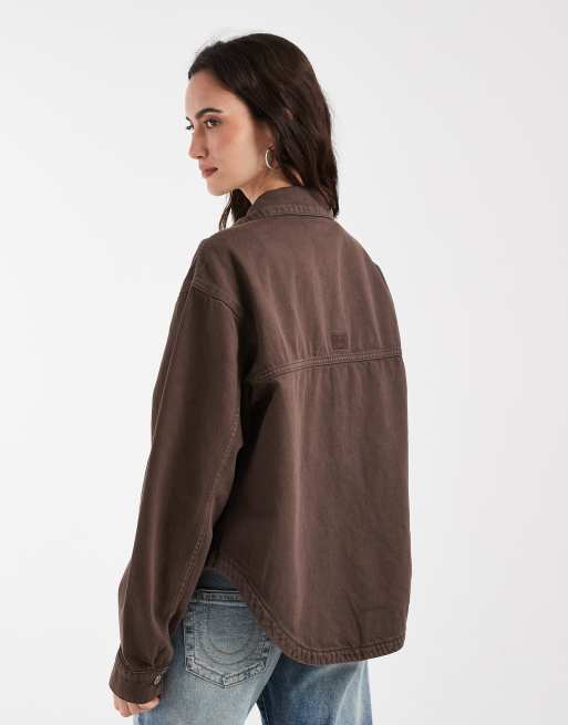 Noisy May surchemise en denim couleur chocolat, 4 de 4
