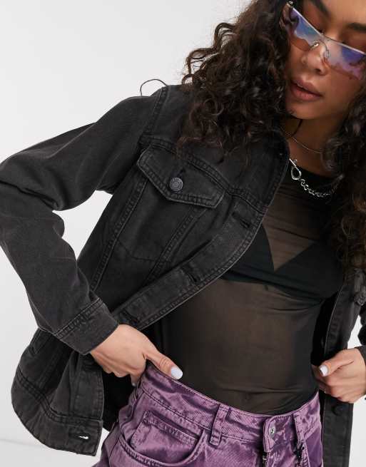 Noisy May – svart jeansjacka i oversize-modell, 3 av 4